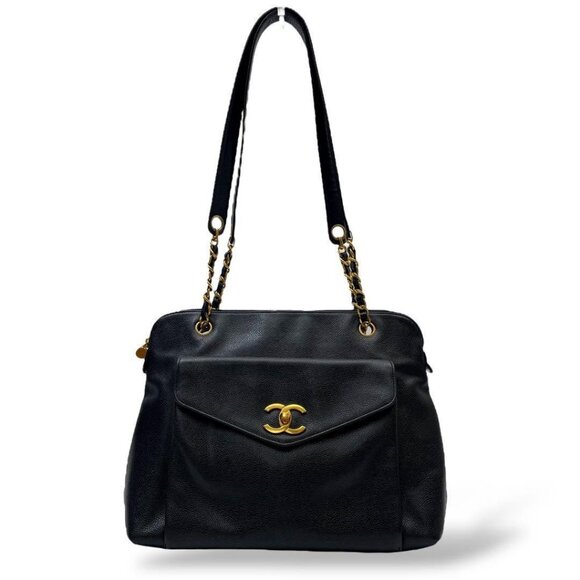 Authentic CHANEL Vintage Classic Caviar CC Shoulder Black Flap Bag Purse Chain - Picture 1 of 11